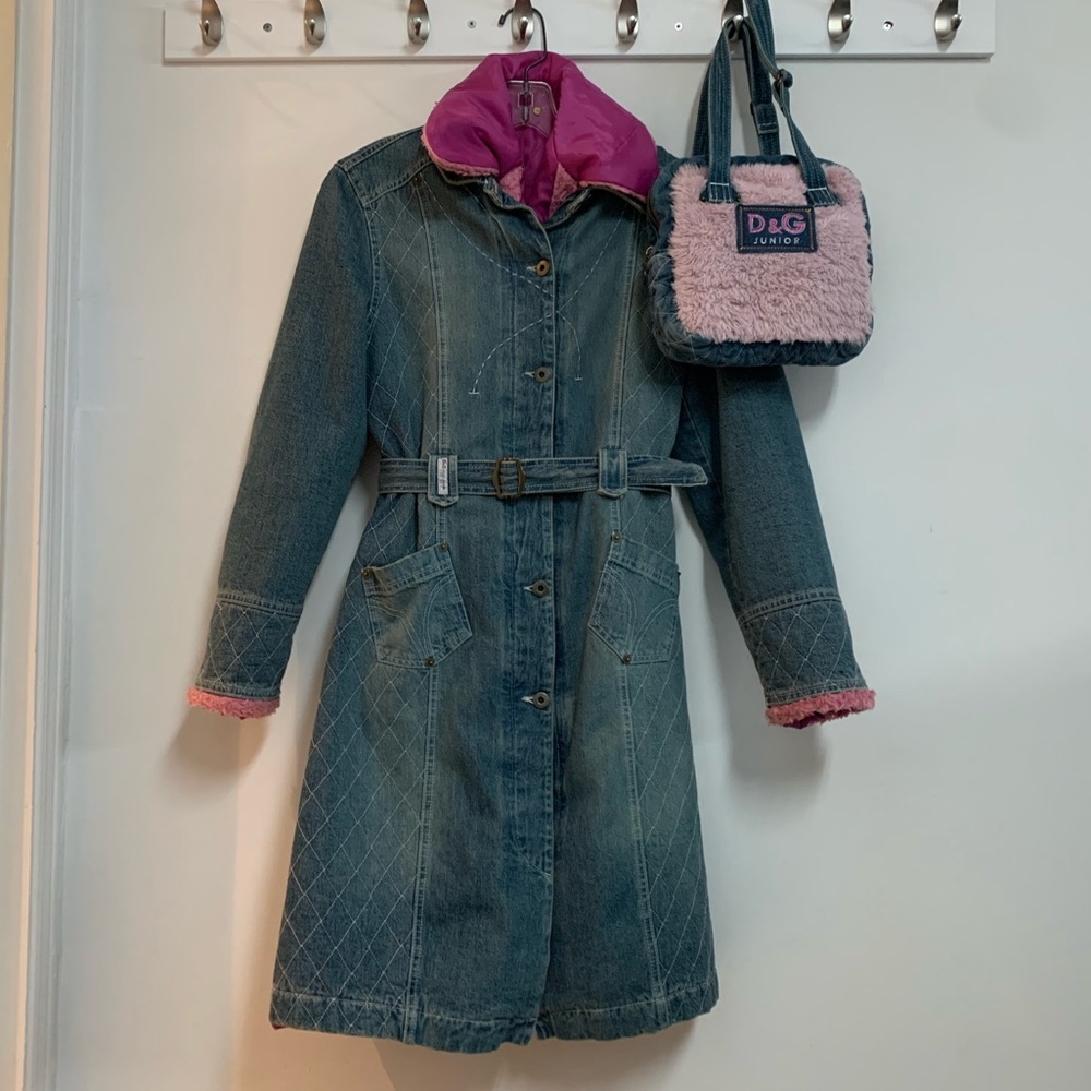 Dolce & Gabbana vintage DenimCoat with removable faux fur vest & Matching purse - Picture 1 of 14